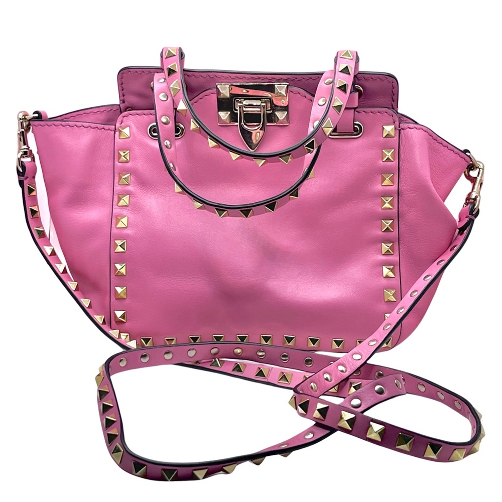 Valentino Garavani Pink Rockstud Leather Mini Top Handle Bag Crossbody BLI86BQL2